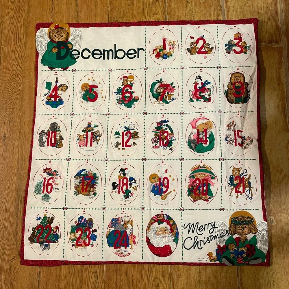 Vintage Merry Christmas December Calendar Throw Blanket, small